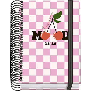 Dohe Cherry Agenda Escolar 25/26 Espiral A6 - Dia Pagina - Papel 70g/m2 - 4 Hojas de Pegatinas - Cubierta de Carton Plastificado - Cierre con Goma Ela