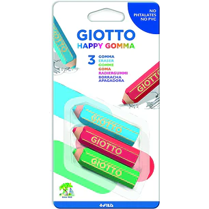 Giotto Happy Goma Pack de 3 Gomas de Borrar - Plastico - Colores Surtidos