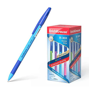 Erichkrause Boligrafo R-301 Neon Stick&Grip 0.7 - Cuerpo Hexagonal Translucido - Zona de Agarre de Goma - Punta de 0.7mm - Tinta de Secado Rapido - Co