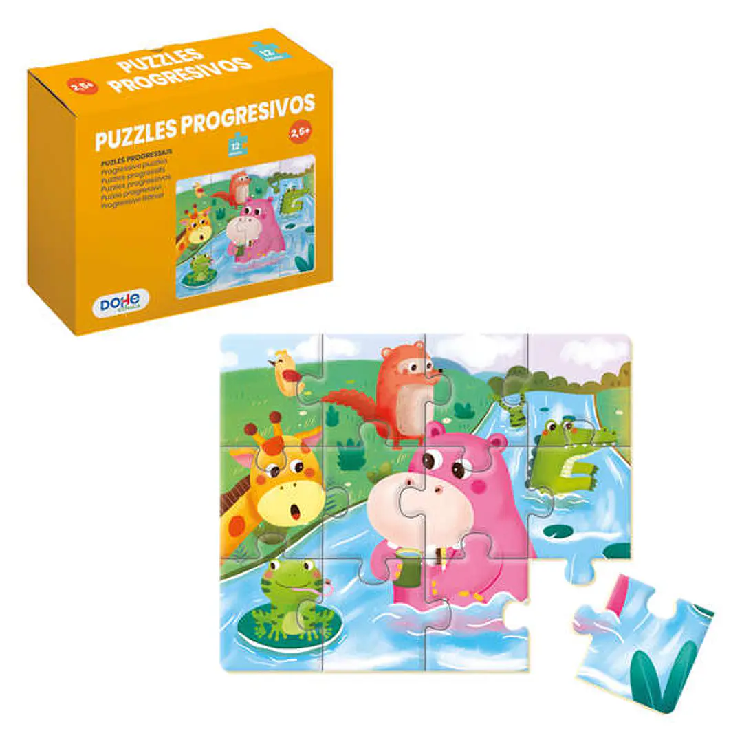 Dohe Puzzle Infantil de 12 Piezas - Tematica Animales de La Selva - Fabricado en Doble Capa de Carton - Capa Intermedia de Contrachapado - Estimula la 1