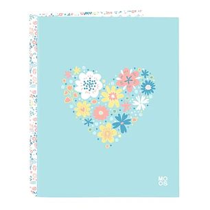Safta Moos Fiori Carpeta con 4 Anillas 25mm - Tapas Duras Forradas - Formato Folio - 265x40x330mm - Color Azul Claro