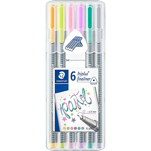 Staedtler Triplus Fineliner 334 Pack de 6 Rotuladores de Punta Fina - Trazo 0.3mm Aprox - Tinta Base de Agua - Colores Surtidos