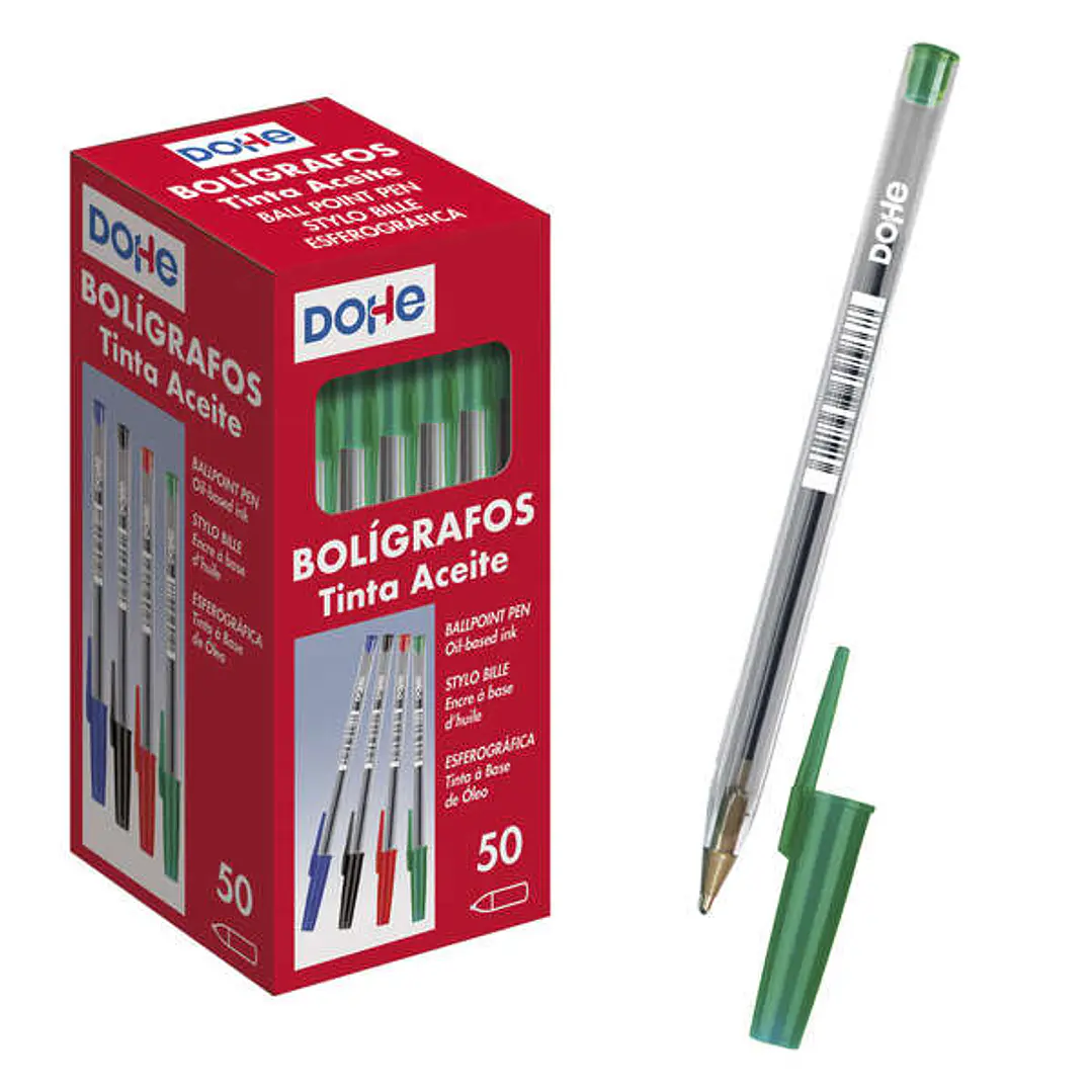 Dohe Boligrafos de Tinta a Base de Aceite - Punta de Bola Metalica de 1mm - Trazo de 0.4mm - Cuerpo Transparente con Capucha Ventilada 1