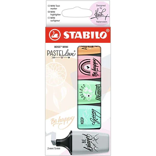 Stabilo Boss Mini Pastellove Pack de 5 Marcadores Fluorescentes - Trazo entre 2 y 5mm - Tinta con Base de Agua - Antisecado - Colores Rosa, Naranja, V