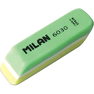 Milan Nata 6030 Goma de Borrar Biselada Bicolor - Plastico - No Daña el Papel - Colores Surtidos