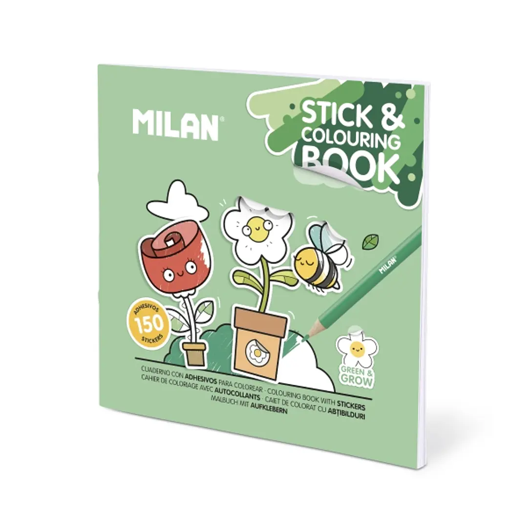 Milan Green and Grow Cuaderno para Colorear - con Adhesivos - 140g - 21x21cm - Colores Surtidos 1
