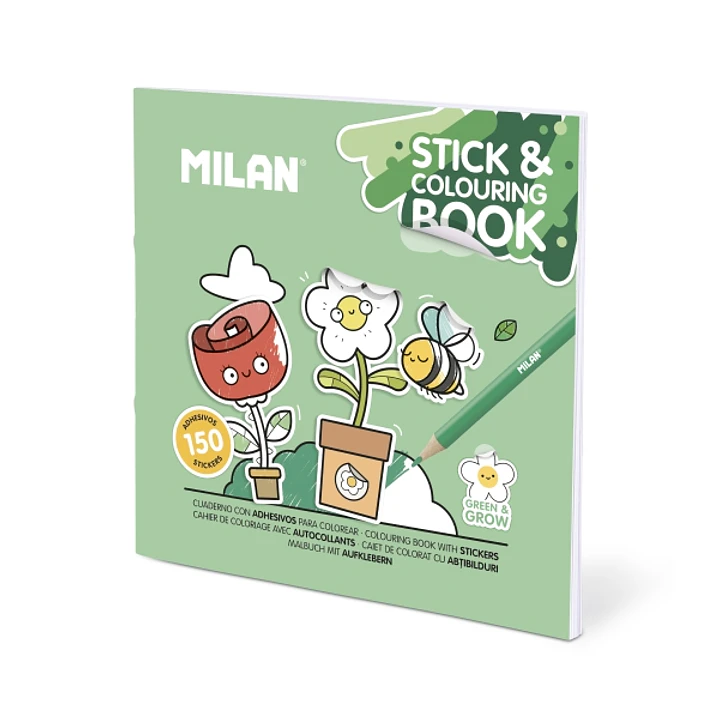 Milan Green and Grow Cuaderno para Colorear - con Adhesivos - 140g - 21x21cm - Colores Surtidos 1