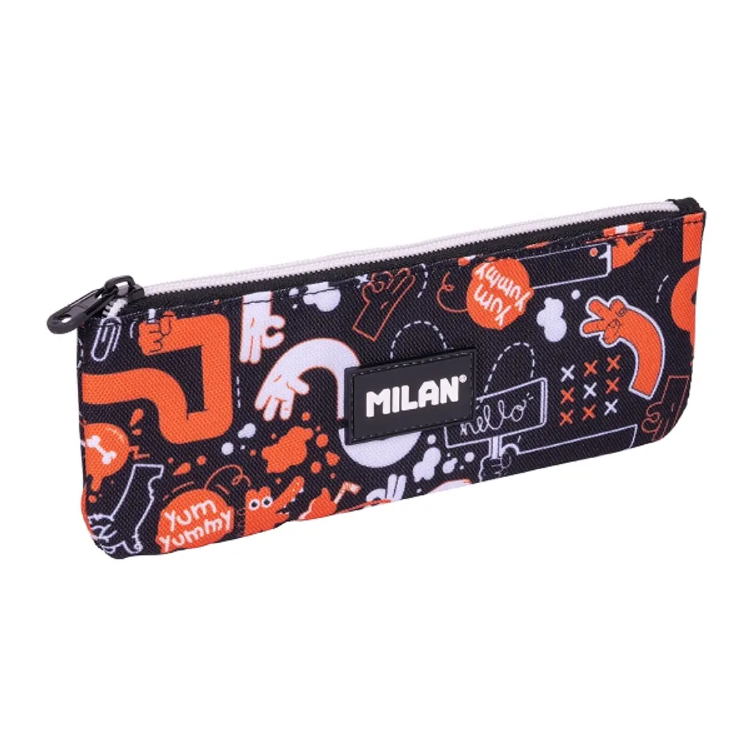 Milan Fingers Estuche Portatodo Plano - Compacto - Cierre de Cremallera - 23x9x1.5cm - Color Naranja 1