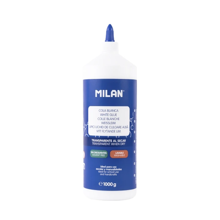 Milan Cola Blanca Liquida 1kg - Botella con Dosificador - Multisuperficies - Color Blanco 1