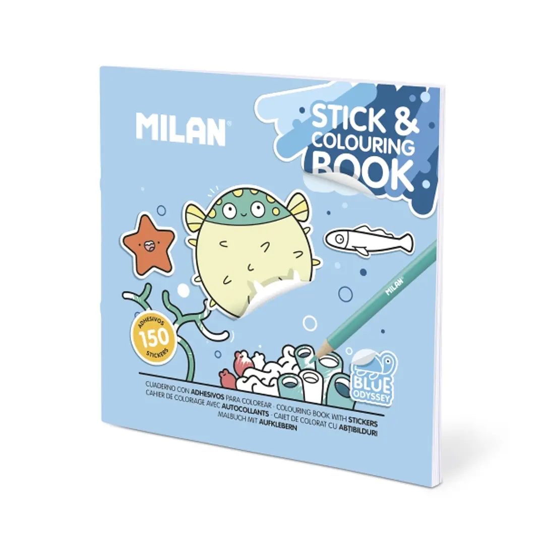 Milan Blue Odyssey Cuaderno para Colorear - con Adhesivos - 140g - 21x21cm - Colores Surtidos 1