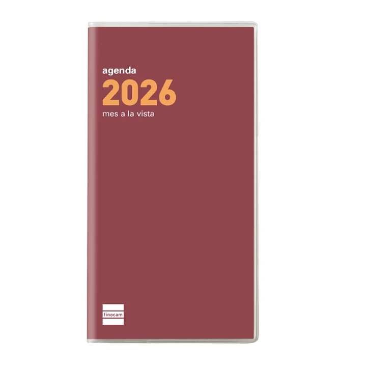 Finocam Coctel Agenda Plana en Catalan - Anual 2026 - Formato Pl4 - 83x6x6mm - Mes Vista - Color Burdeos 1
