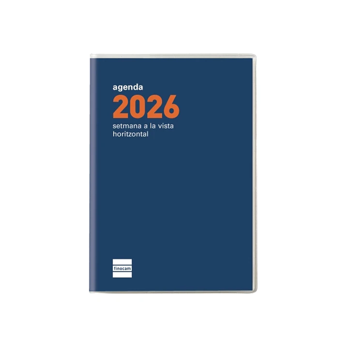 Finocam Coctel Agenda Plana en Catalan - Anual 2026 - Formato Pl3 - 85x6x6mm - Semana Vista Horizontal - Color Azul 1