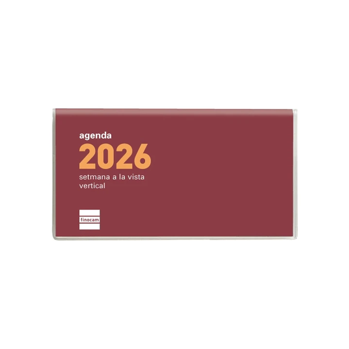 Finocam Coctel Agenda Plana en Catalan - Anual 2026 - Formato Pl1 - 121x6x6mm - Semana Vista en Vertical - Color Burdeos 1