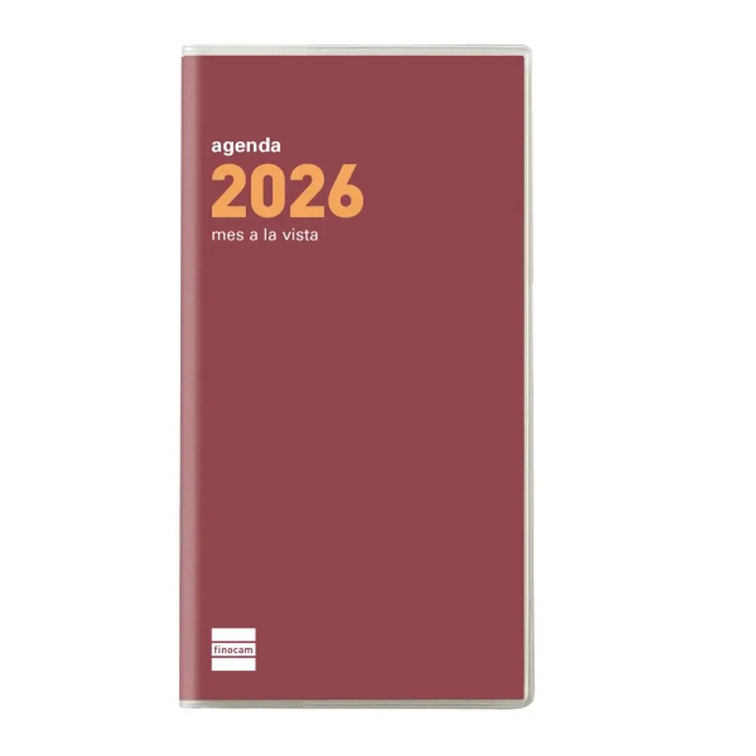 Finocam Coctel Agenda Plana - Anual 2026 - Formato Pl4 - 83x6x6mm - Mes Vista - Color Burdeos 1