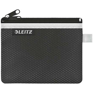 Leitz WOW Bolsa Porta-Todo Pequeña 2 Compartimentos - Tamaño 105x6x140mm - Lavable y Duradera - Cierre de Cremallera - Color Negro