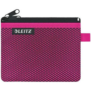 Leitz WOW Bolsa Porta-Todo Pequeña 2 Compartimentos - Tamaño 105x6x140mm - Lavable y Duradera - Cierre de Cremallera - Color Fucsia