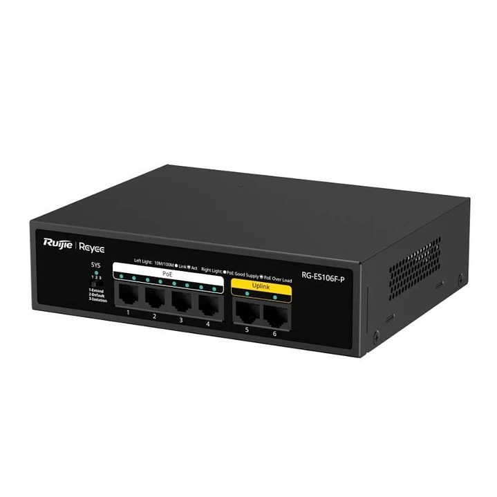 Reyee 6-Port 100Mbps, 4 of the ports support PoE/P 1