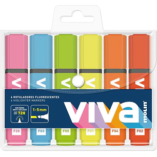 Molin Viva Pack de 6 Marcadores Fluorescentes - Trazo entre 1 y 5mm - Tinta con Base de Agua - Colores Surtidos