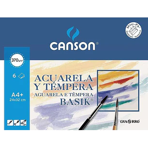 Canson Acuarela Basik Minipack de 6 Hojas A4+ 370gr - Muy Bien Encolado - De grano Ligero - Color Blanco