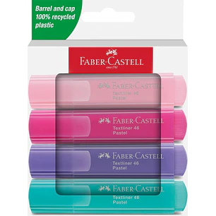 Faber-Castell Textliner 46 Pack de 4 Marcadores Pastel - Punta Biselada - Trazo entre 1mm y 5mm - Tinta con Base de Agua - Colores Pastel Surtidos