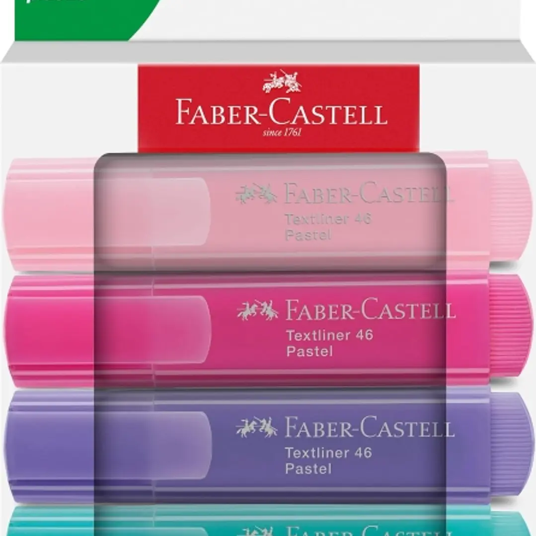 Faber-Castell Textliner 46 Pack de 4 Marcadores Pastel - Punta Biselada - Trazo entre 1mm y 5mm - Tinta con Base de Agua - Colores Pastel Surtidos 1
