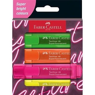 Faber-Castell Textliner 46 Ed. Genz Superfluorescente Pack de 4 Marcadores Fluorescentes - Punta Biselada - Trazo entre 1mm y 5mm - Tinta con Base de 