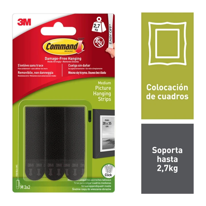 Command Tiras Adhesivas para Colgar Cuadros - Color Negro 1