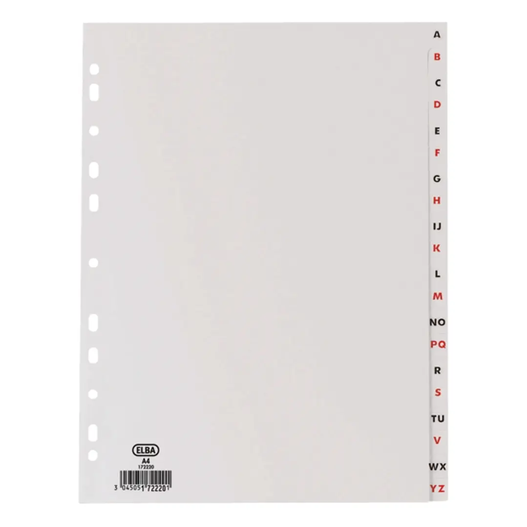 Elba Indice Alfabetico Folio 20 Posiciones - Resistente Plastico de 120 Micras - Organizacion Alfabetica Eficiente - Color Gris 1