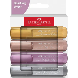 Faber-Castell Textliner 46 Pack de 4 Marcadores Metalizados - Punta Biselada - Trazo entre 1mm y 5mm - Tinta con Base de Agua - Colores Pastel Surtido