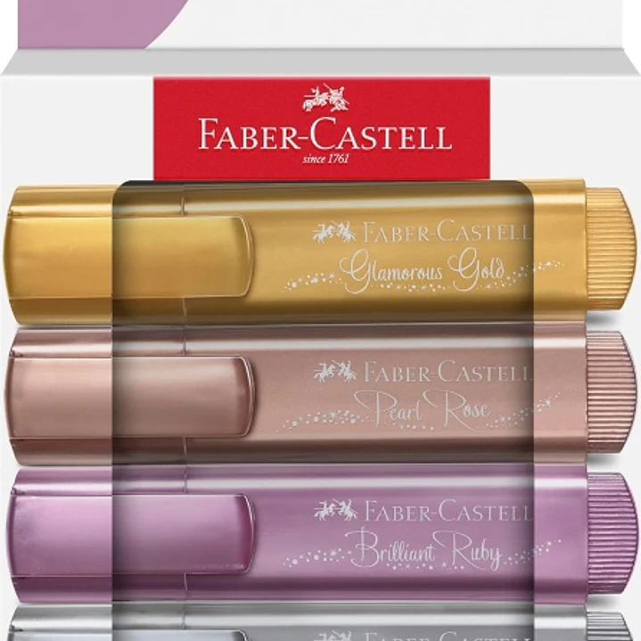 Faber-Castell Textliner 46 Pack de 4 Marcadores Metalizados - Punta Biselada - Trazo entre 1mm y 5mm - Tinta con Base de Agua - Colores Pastel Surtido 1