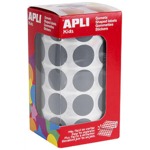Apli Pack de 1770 Gomets Redondos Ø 20mm - 59 Hojas Pretroqueladas - Adhesivo Permanente - Ideal para Escuelas Infantiles y Colegios - Color Gris