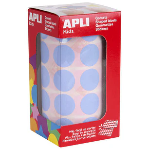 Apli Gomets Redondos Ø 20mm Azul Claro - 59 Hojas Pretroqueladas - 1770 Gomets por Rollo - Ideal para Escuelas y Talleres Infantiles - Normas EN-71 y 