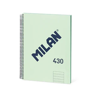 Milan 430 Since 1918 Cuaderno Espiral Formato A4 Doble Pauta 3,5mm - 80 Hojas de 95 gr/m2 Microperforadas con 4 Taladros - Tapa Dura - Color Verde