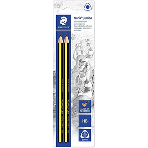 Staedtler Noris Jumbo 119 Pack de 2 Lapices de Grafito Jumbo Triangulares - Mina HB de 4mm - Madera de Bosques Sostenibles