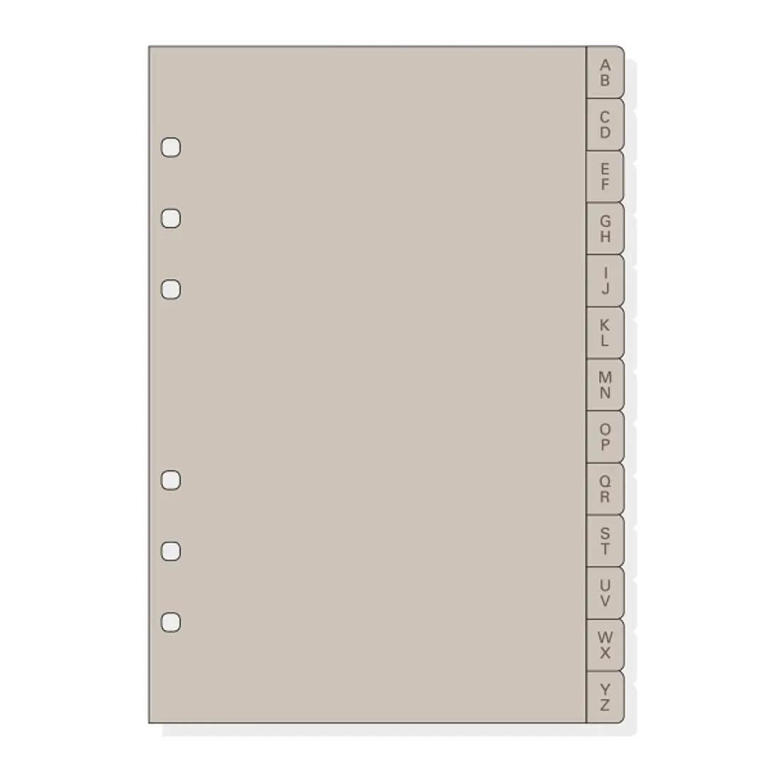 Finocam R564 Indice Alfabetico para Agendas Open - 13 Solapas - Formato 500 - 129x2x181mm - PVC - Color Beige Grisaceo 1