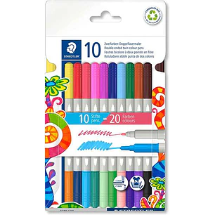 Staedtler Noris 3280 Pack de 10 Rotuladores con Doble Punta - Trazos 1mm y 3mm Aprox - Colores Surtidos