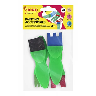 Jovi Bolsa Colgable con 4 Pinceles de Goma Estampados Diversos - Formas Variadas - Especial para Pintura de Dedos - Facil Limpieza con Agua y Jabon - 