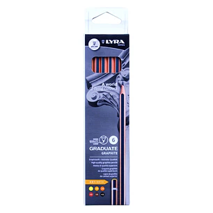 Lyra Graduate Artistic Pack de 6 Lapices de Grafito - Graduaciones Surtidas - Color Negro