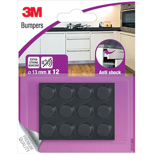 3M Pack de 12 Almohadillas Adhesivas Antichoque - 13mm de Diametro - Color Negro