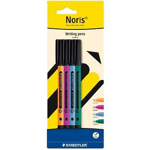 Staedtler 307 Noris Writing Pen Pack con 4 Rotuladores de Punta Fina - Trazo 0.6mm Aprox - Tinta Base de Agua - Cuerpo Fabricado en un 97% de Plastico