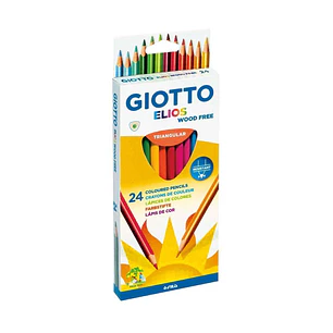 Giotto Elios Giant Wood Free Pack de 24 Lapices Triangulares de Colores - Sin Madera - Mina 5 mm - Colores Surtidos