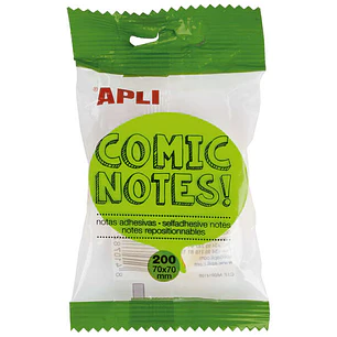 Apli Notas Adhesivas Comic 70x70mm - Bloc 200 Hojas - 4 Colores Surtidos - Fluorescentes