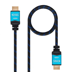 Nanocable Cable HDMI v2.0 Macho a HDMI v2.0 Macho 1m - 4K@60Hz 18Gbps - Alta Velocidad - Recubierto Nylon Trenzado - Color Negro/Azul
