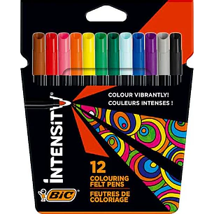 Bic Intensity Pack de 12 Rotuladores - Punta 0.9mm - Tinta con Base de Agua Lavable - Colores Surtidos