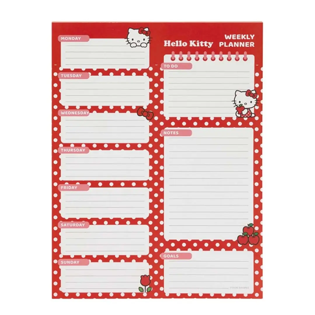 Safta Hello Kitty Planificador Semanal - 50 Paginas - 100 g/m2 - 19x25.5cm - Color Rojo y Blanco 1