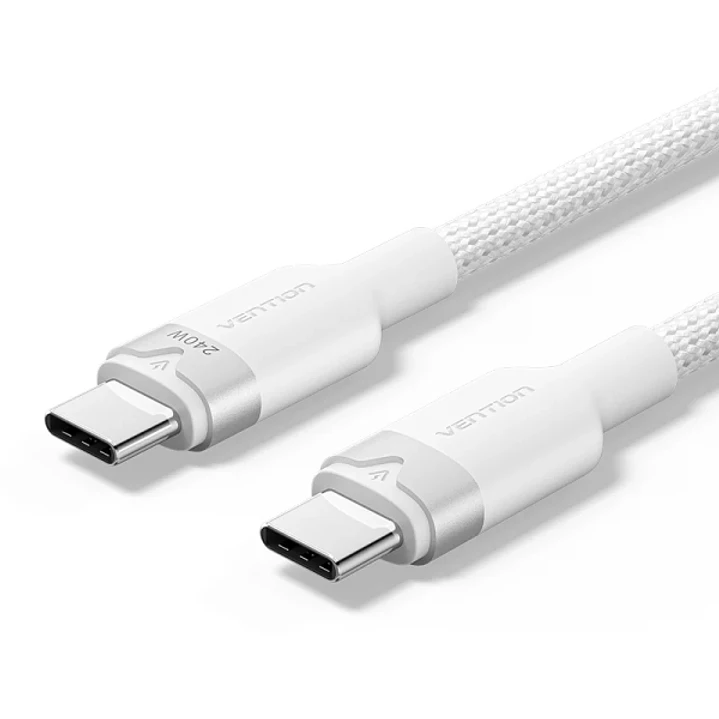 Vention Cable USB-C - Potencia hasta 240W - Longitud 1m - Recubrimiento de Nailon Trenzado - Velocidad hasta 480Mbps - Color Blanco 1