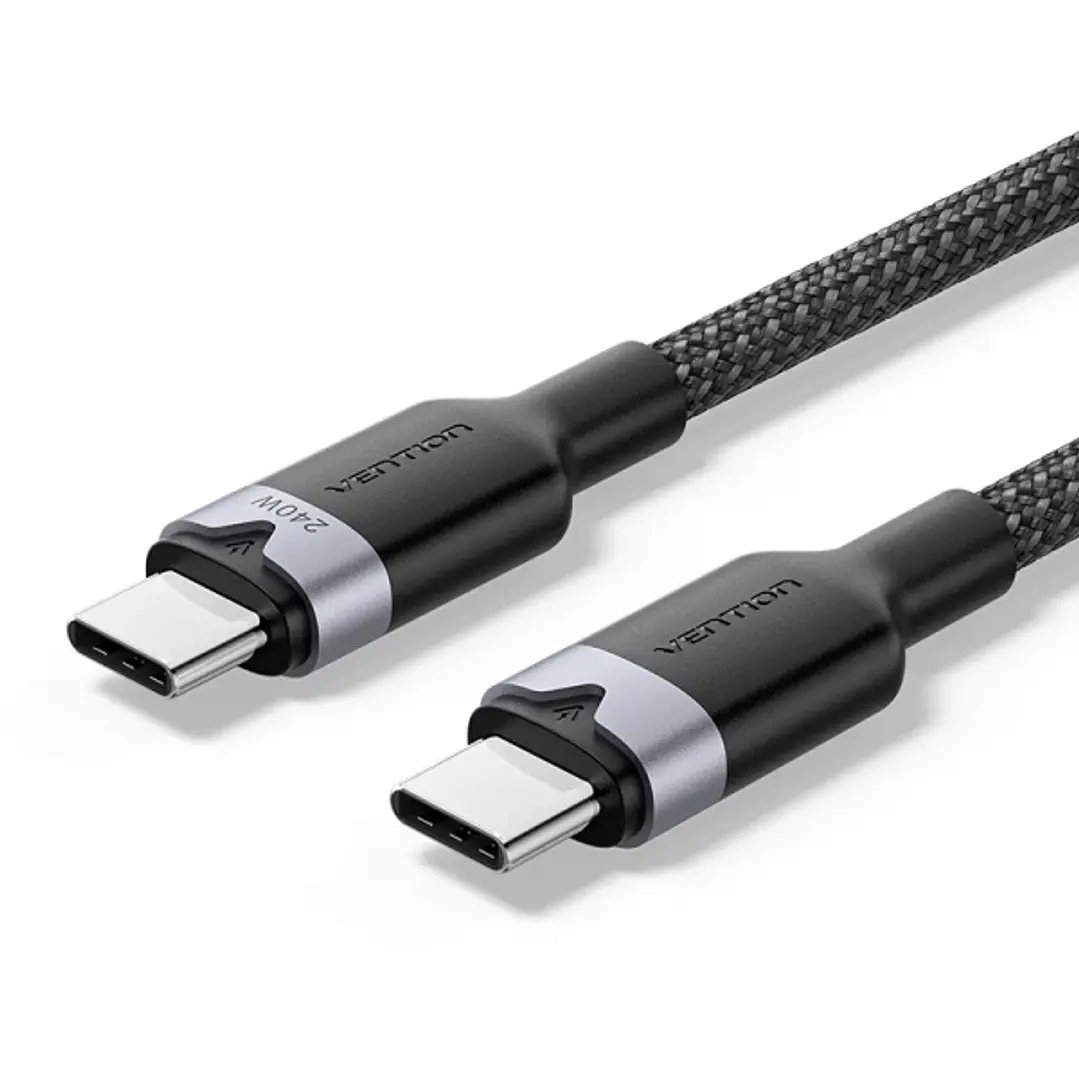 Vention Cable USB-C - Potencia hasta 240W - Longitud 1m - Recubrimiento de Nailon Trenzado - Velocidad hasta 480Mbps - Color Negro 1