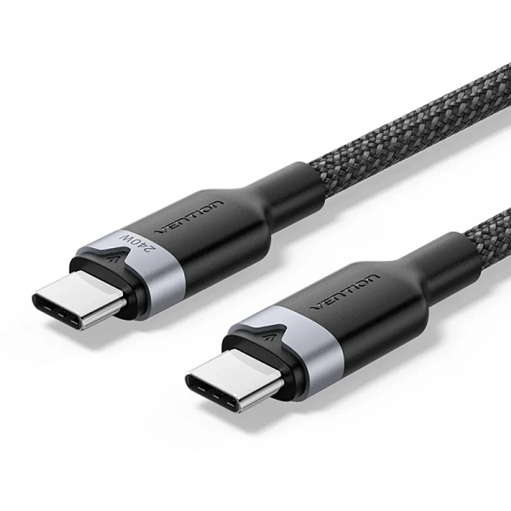 Vention Cable USB-C - Potencia hasta 240W - Longitud 1m - Recubrimiento de Nailon Trenzado - Velocidad hasta 480Mbps - Color Negro 1