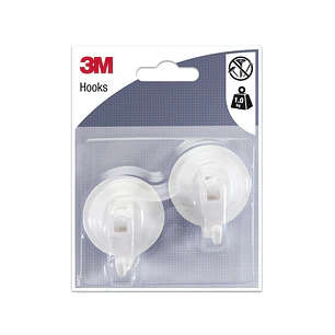 3M Pack de 2 Ganchos con Ventosa - Cierre de Palanca - Soporta hasta 1kg - Color Blanco
