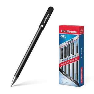 Erichkrause Boligrafo de Gel G-Soft - Revestimiento Soft Touch - Punta Fina de Tipo Aguja - Tinta de Secado Rapido - Color Negro